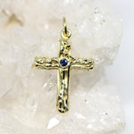 Anhänger Kreuz in 333 Gelbgold mit Saphir