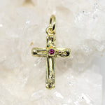 Anhänger Kreuz in 333 Gelbgold mit Rubin