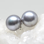 Ohrstecker Silber Perle flach grau