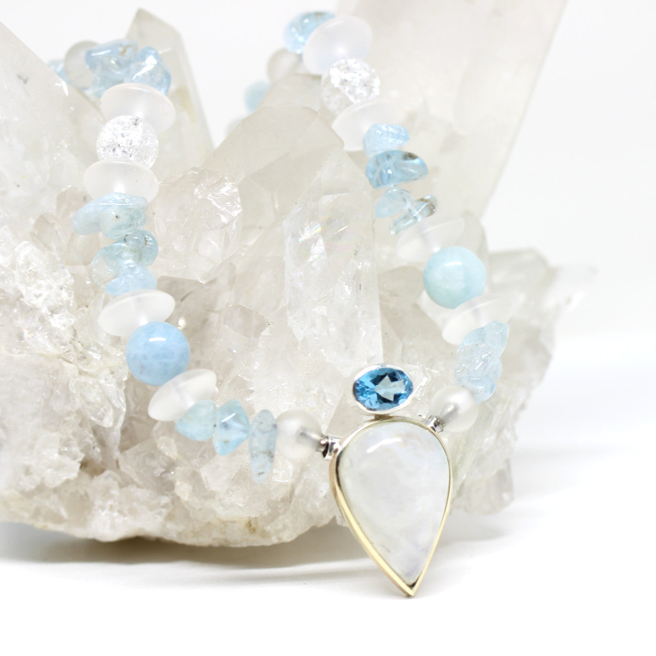 Wechselschließe in zweifarbig mit Mondstein und Blautopas