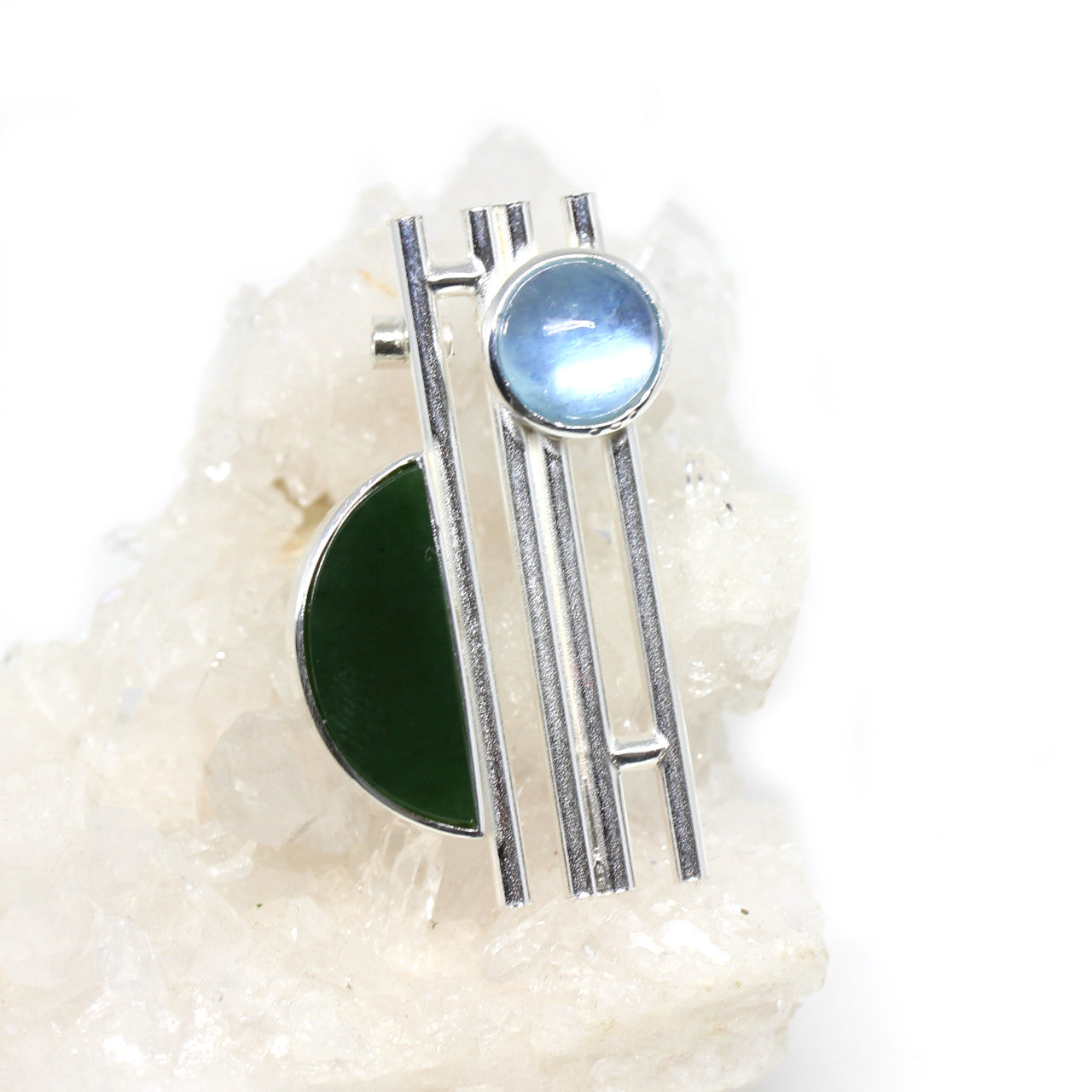Wechselschließe in Silber mit Jade und Aquamarin
