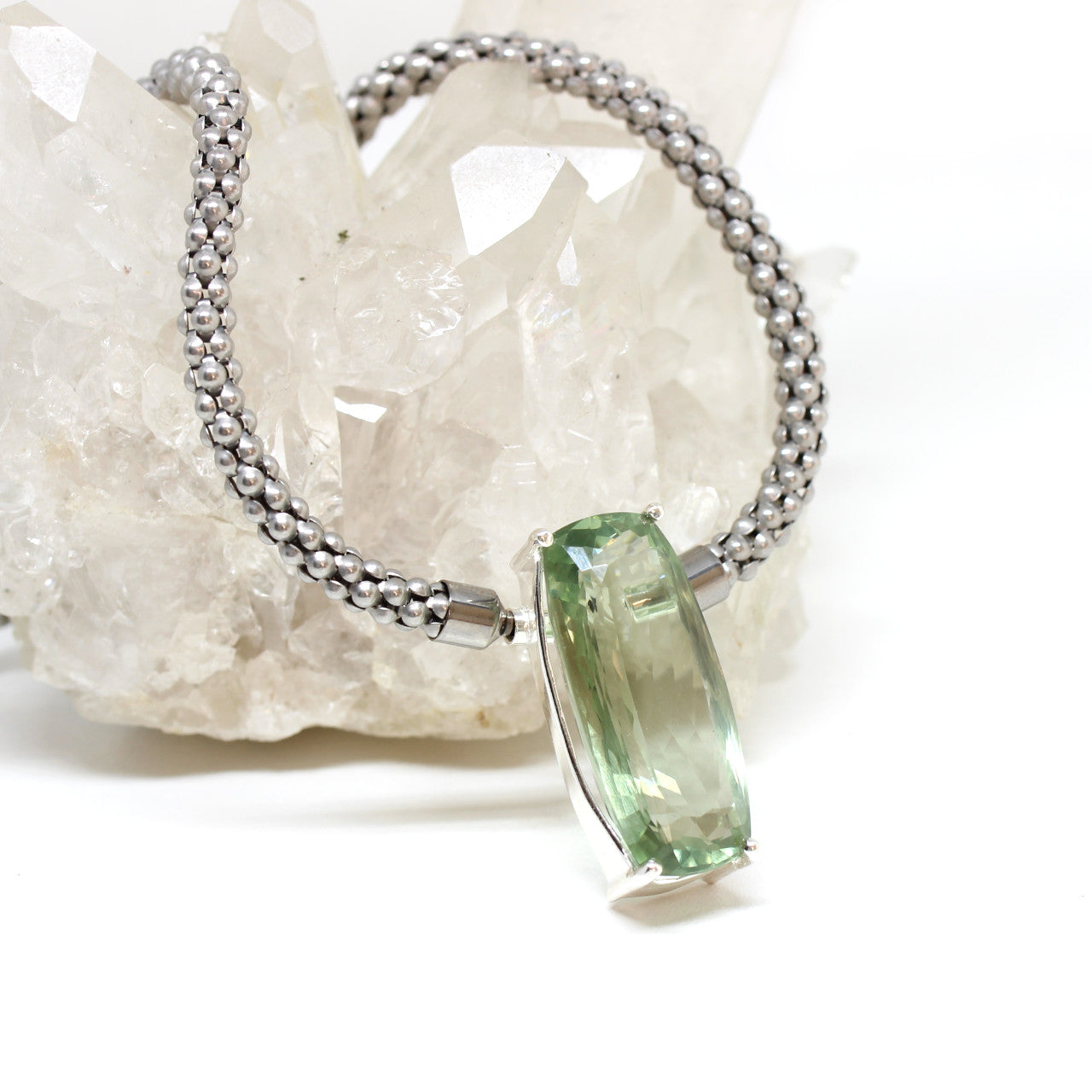 Wechselschließe in Silber mit grünem Amethyst