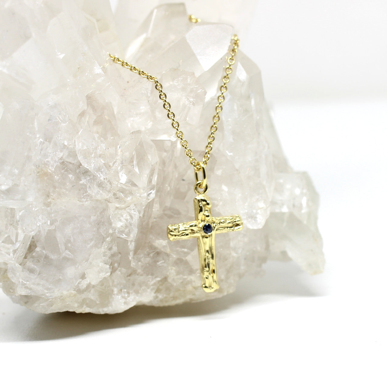 Anhänger Kreuz in 333 Gelbgold mit Saphir