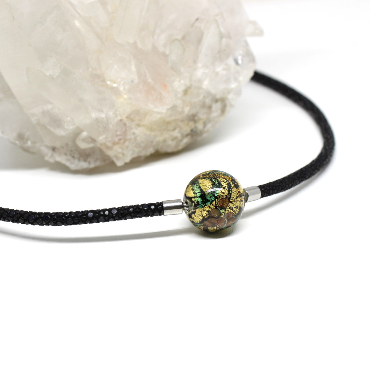 Wechselschließe Muranoglas gold and green