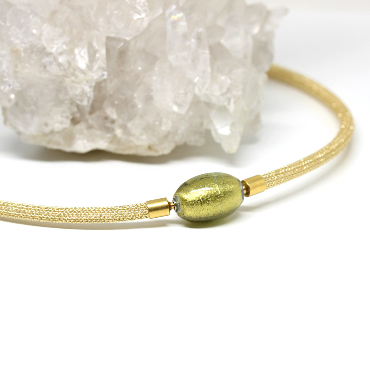 Wechselschließe Muranoglas gelbe Olive