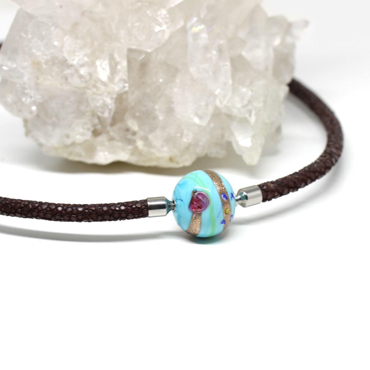 Wechselschließe Muranoglas türkis gesmustert