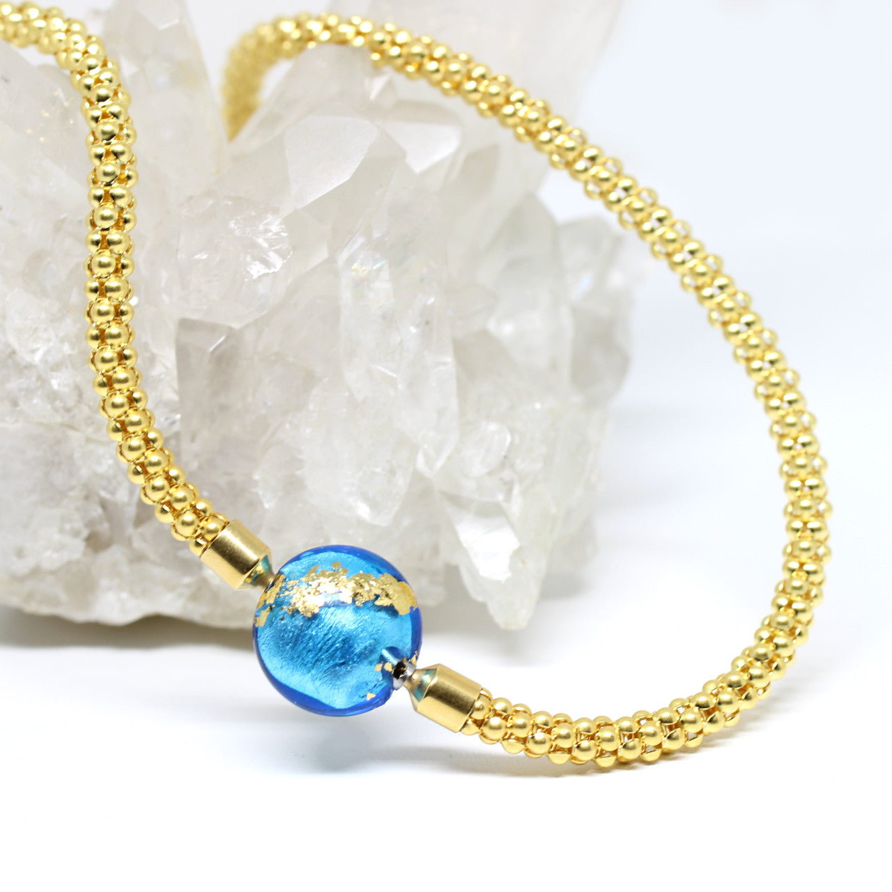 Wechselschließe Muranoglas blau mit Blattgold