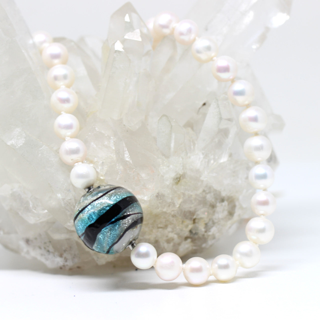 Wechselschließe Muranoglas blue meets silver