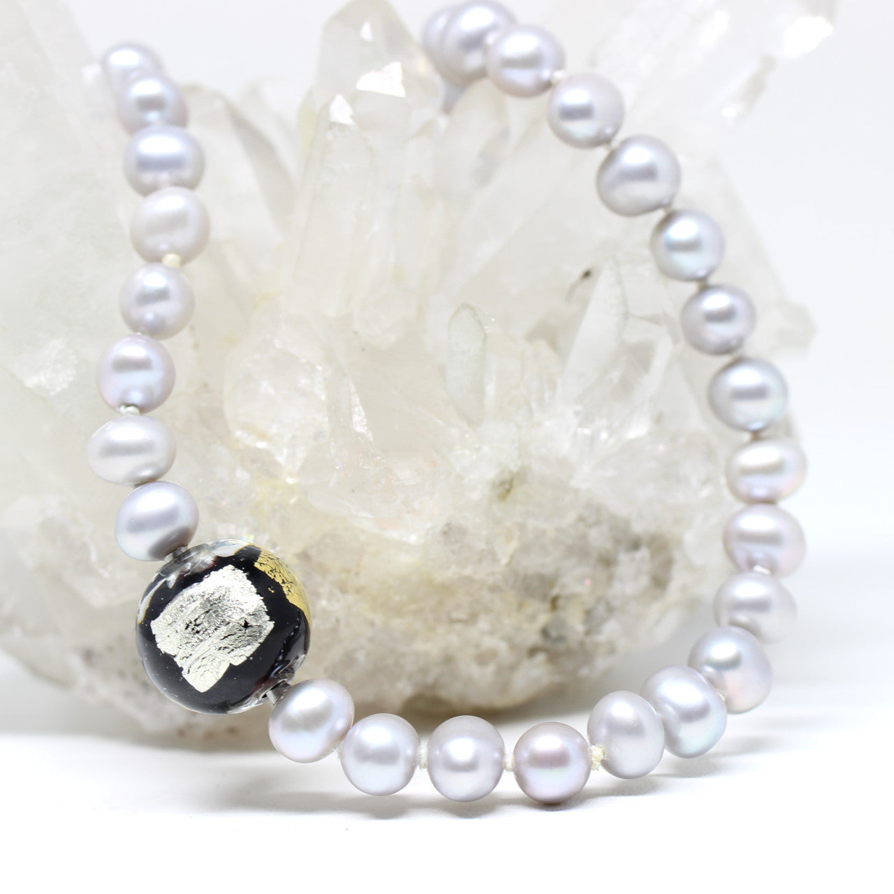 Wechselschließe Muranoglas black and white