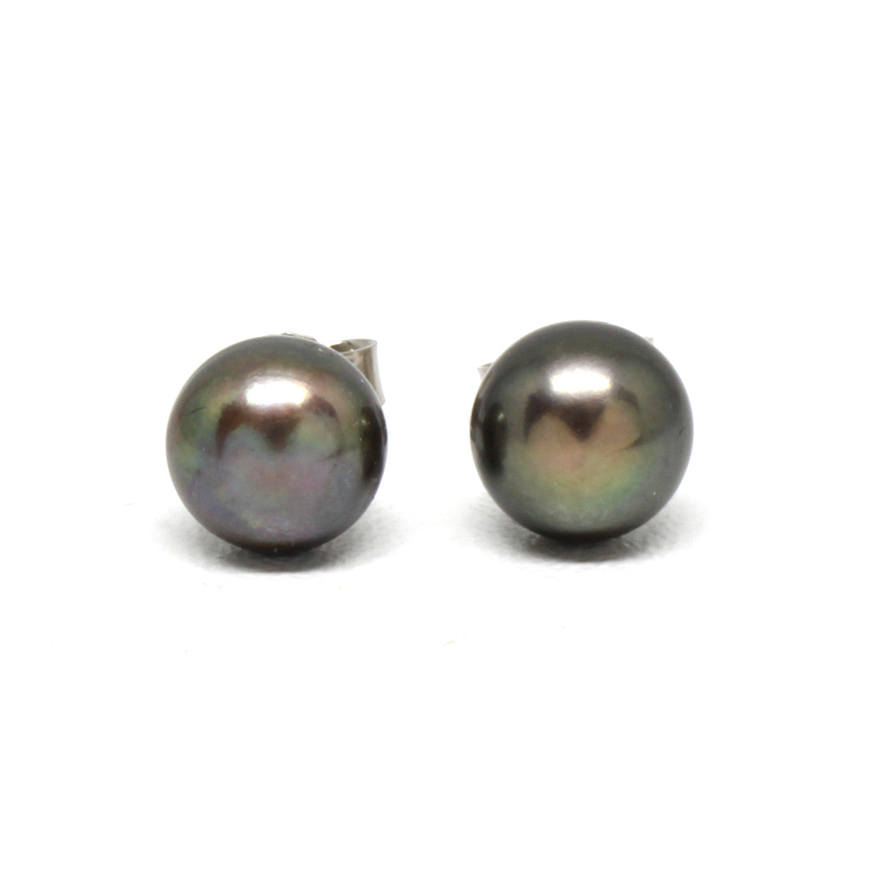 Ohrstecker Silber Perle anthrazit flach