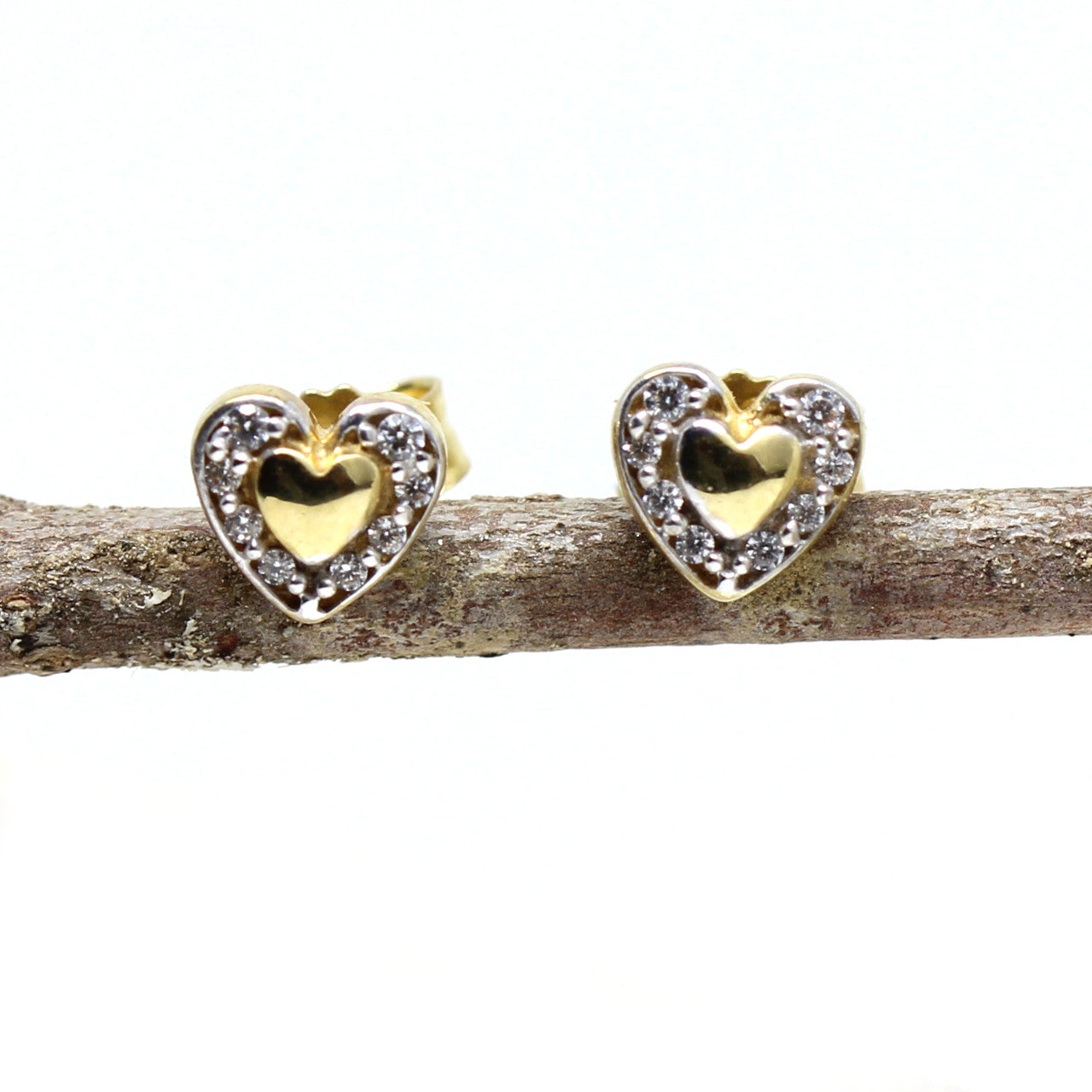 Ohrstecker 333 Gelbgold Herz mit Zirkonia