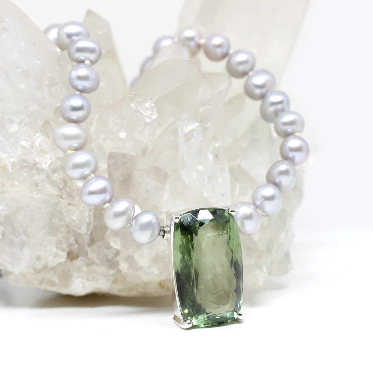 Wechselschließe in Silber mit grünem Amethyst