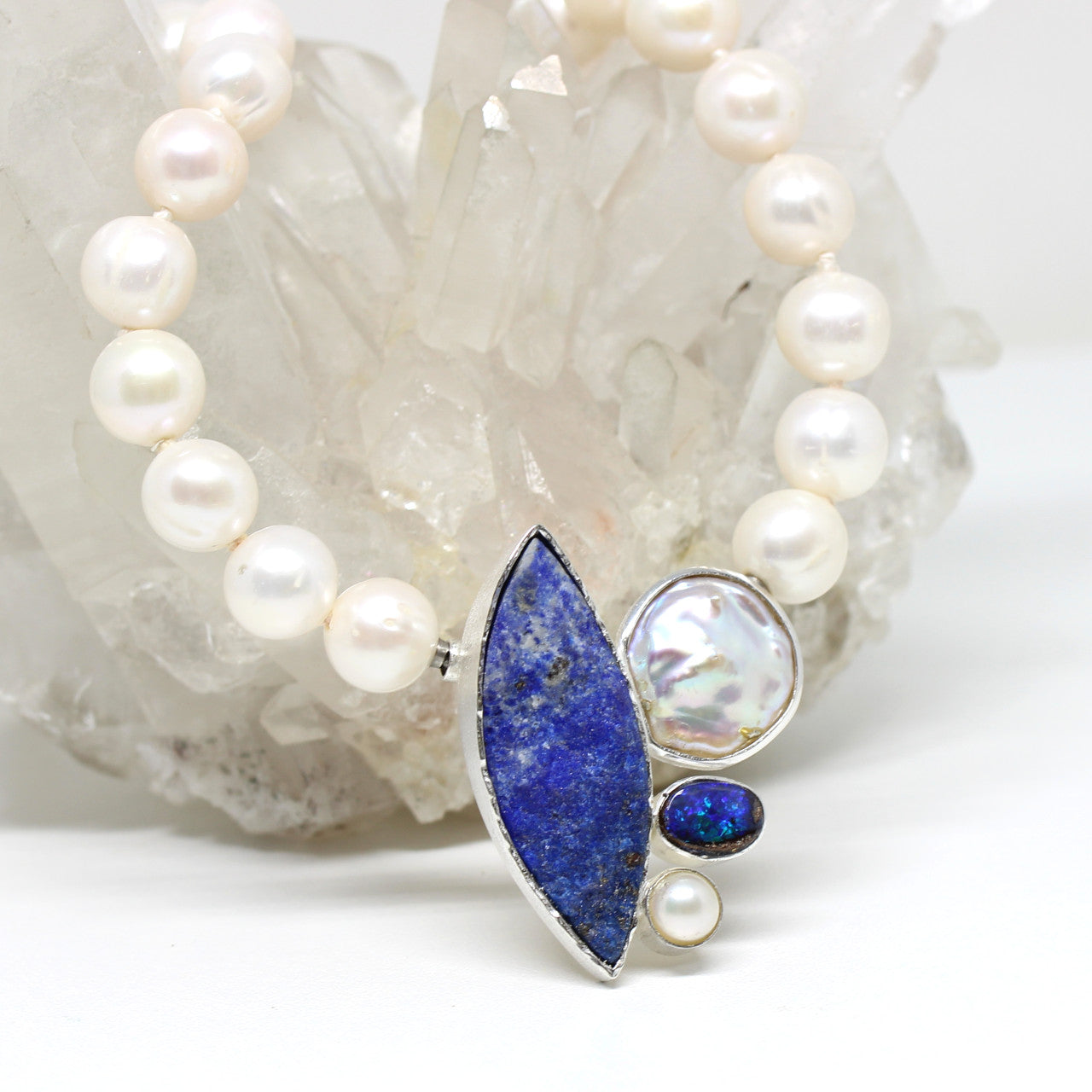 Wechselschließe Lapis, Perlen und Opal