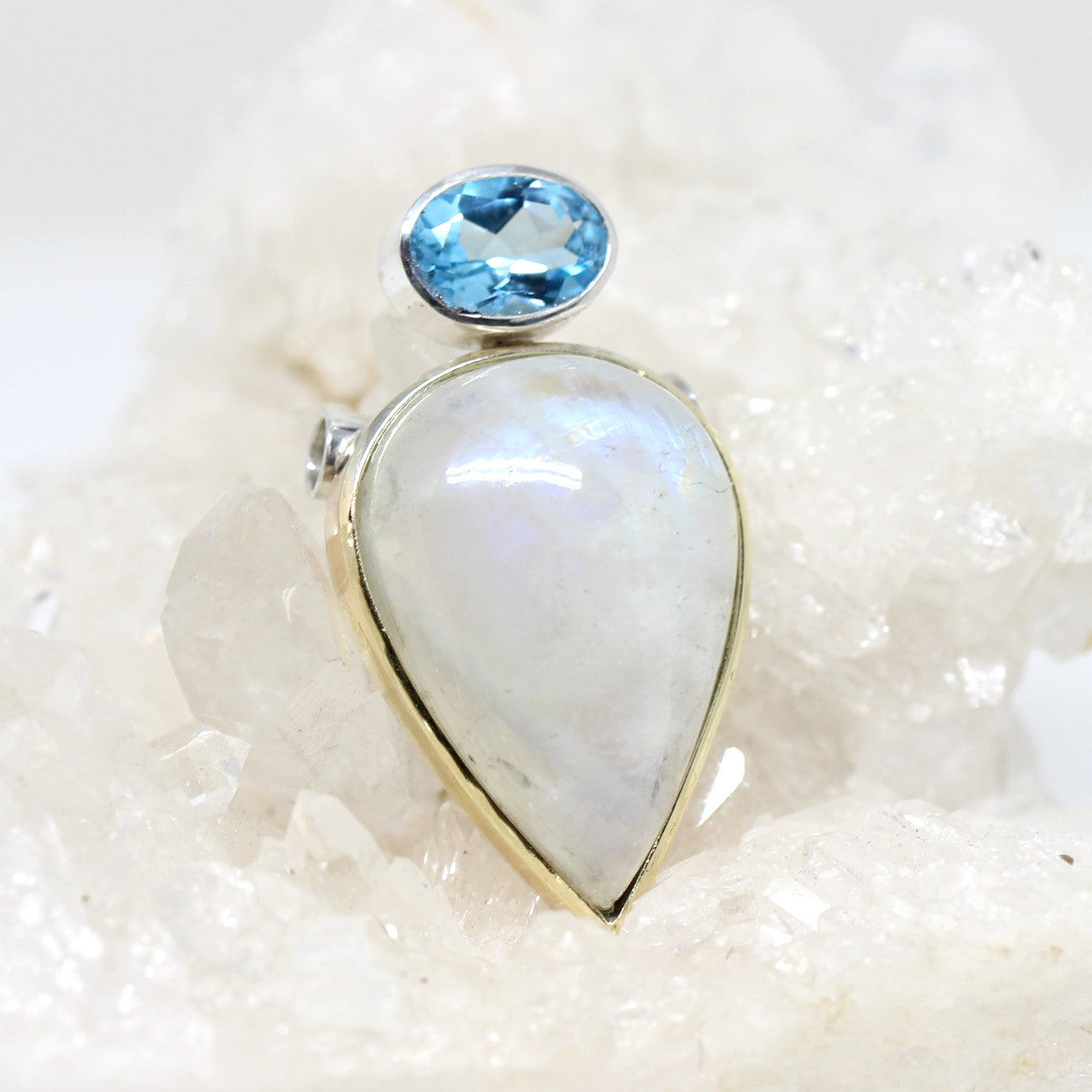 Wechselschließe in zweifarbig mit Mondstein und Blautopas