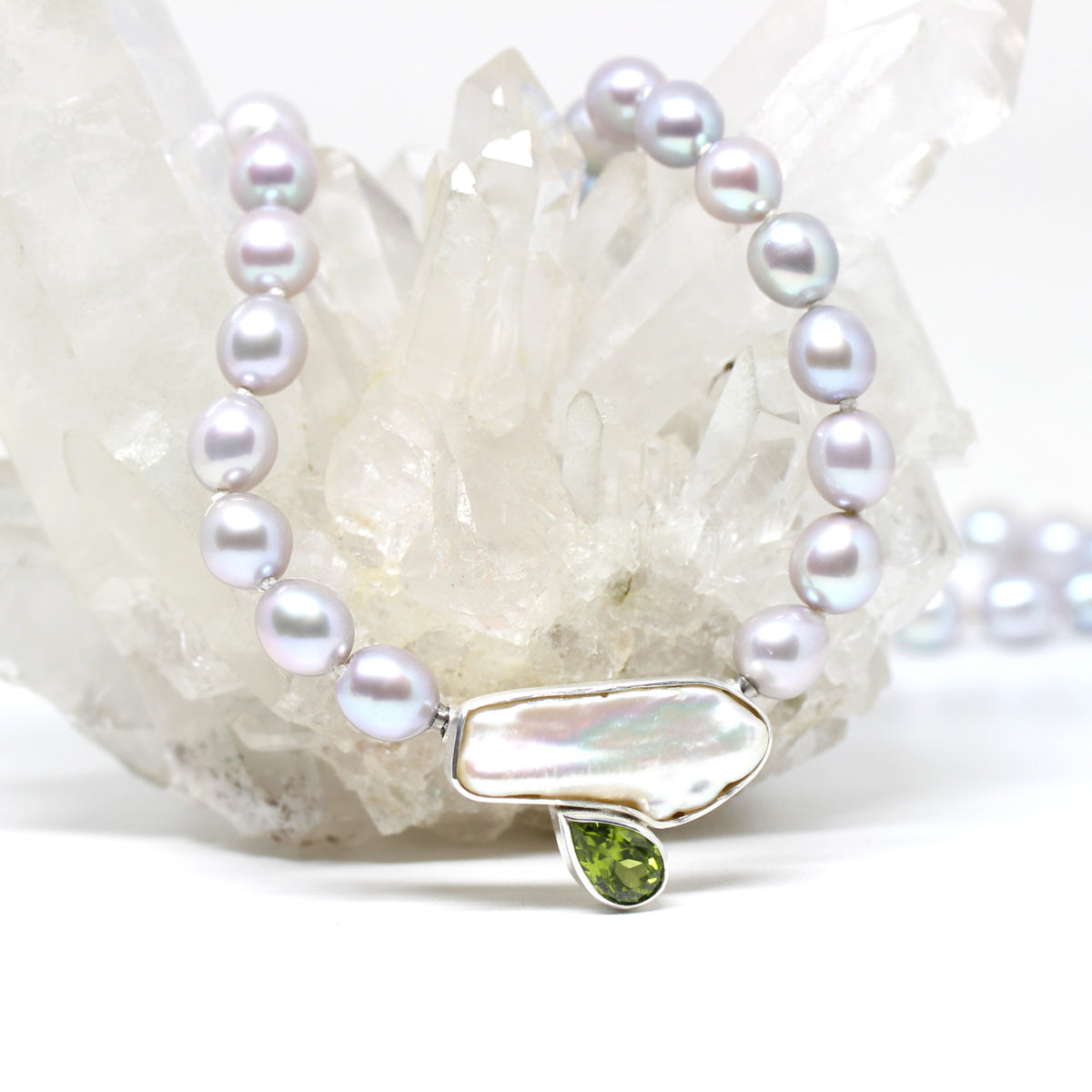 Wechselschließe Barockperle mit Peridot