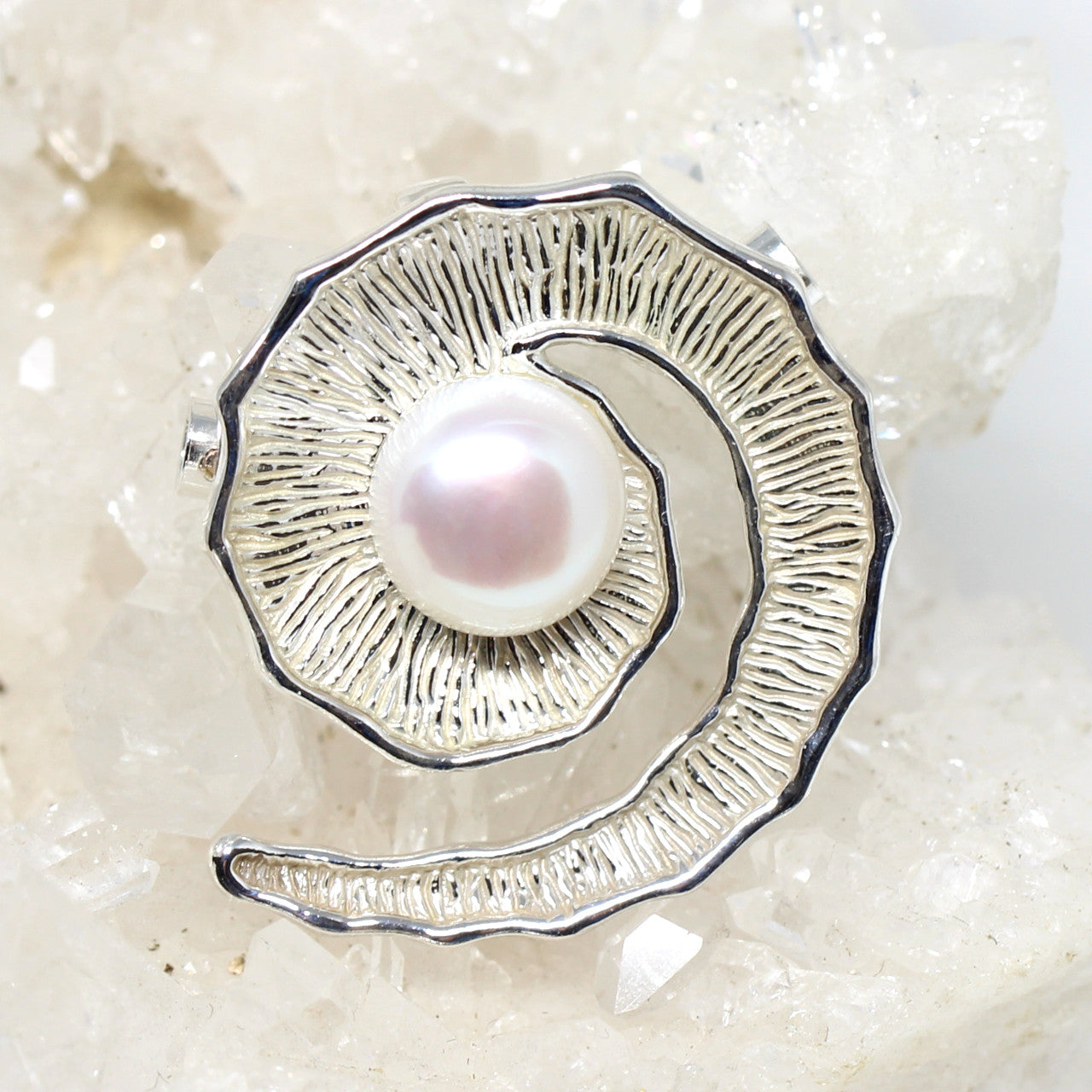 Wechselschließe Spirale in Silber mit Perle