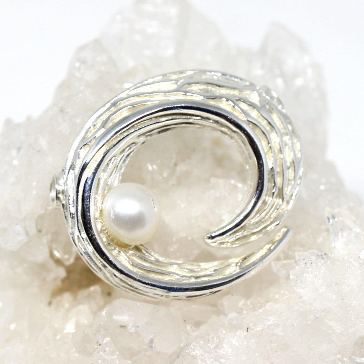 Wechselschließe oval in Silber mit Perle