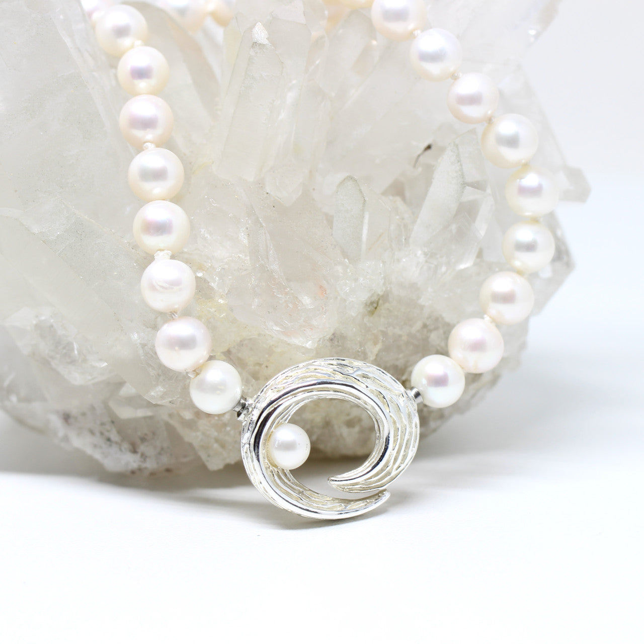 Wechselschließe oval in Silber mit Perle