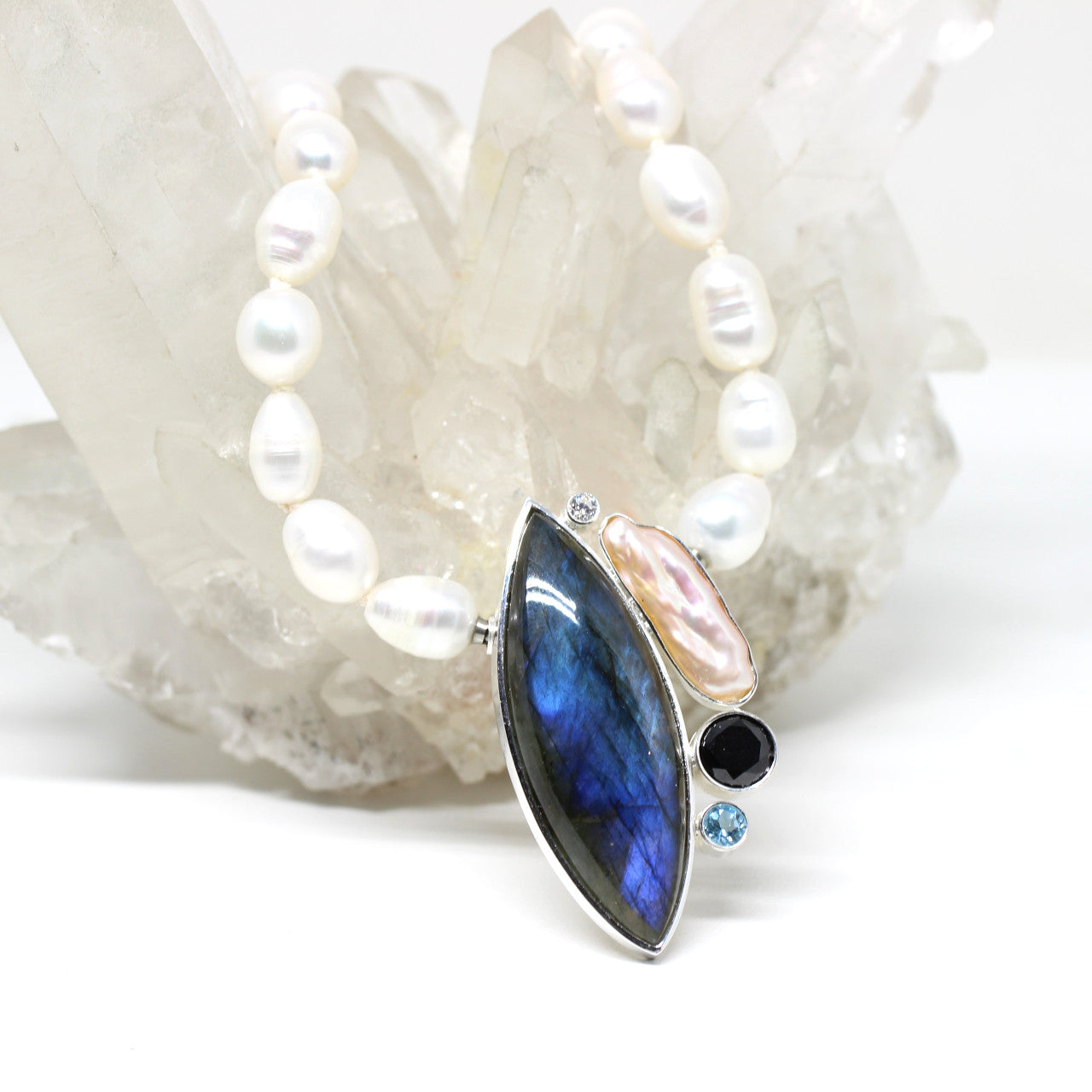 Wechselschließe Labradorit mit Edelsteinen