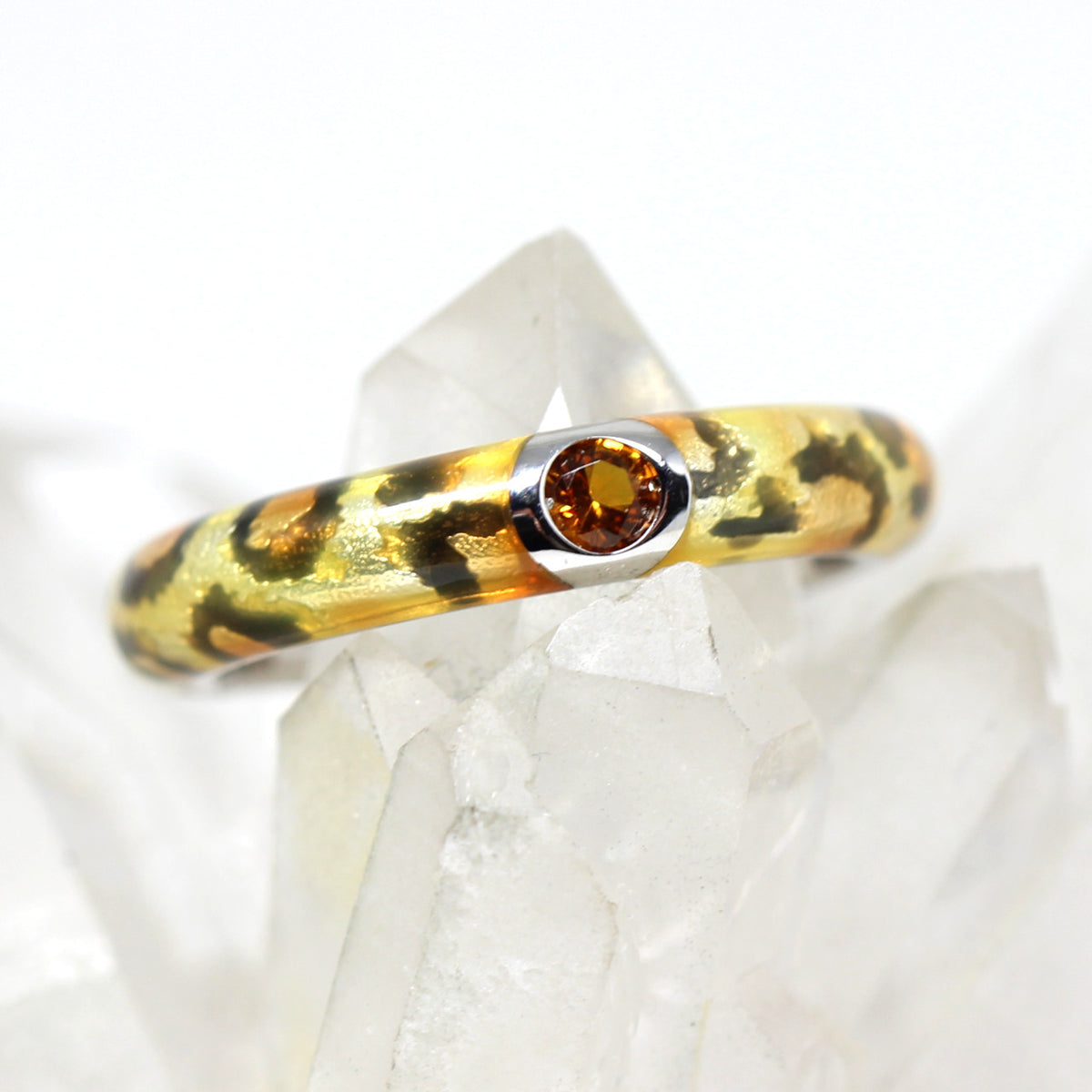 Silberring mit orangener Emaillie