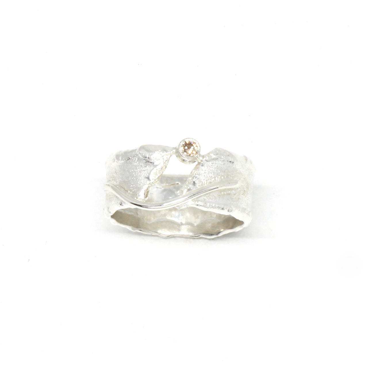 Silberring offen mit champagner farbenem Brilliant