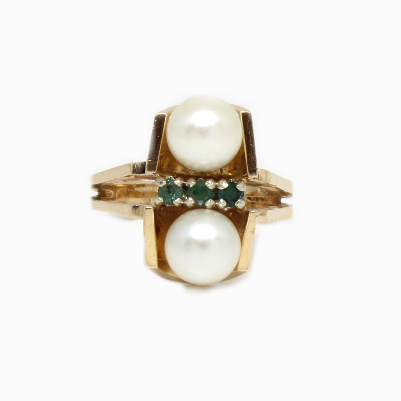 Ring in 585 Gelbgold mit Perle und Smaragd Größe 51