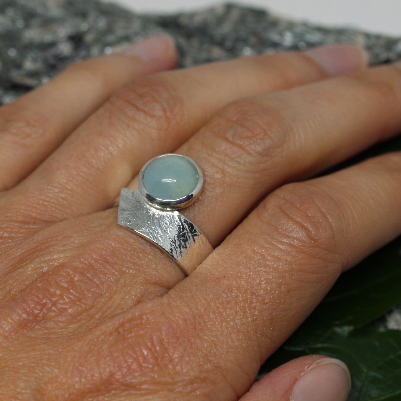 Silberring seidenmatt mit Aquamarin