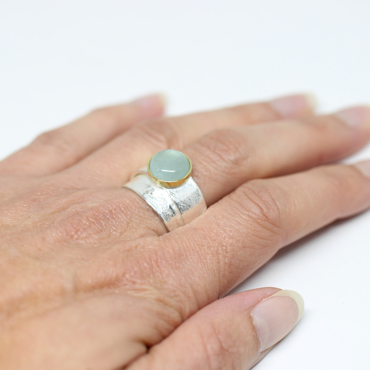 Silberring mit 750er Gelbgold und Aquamarin