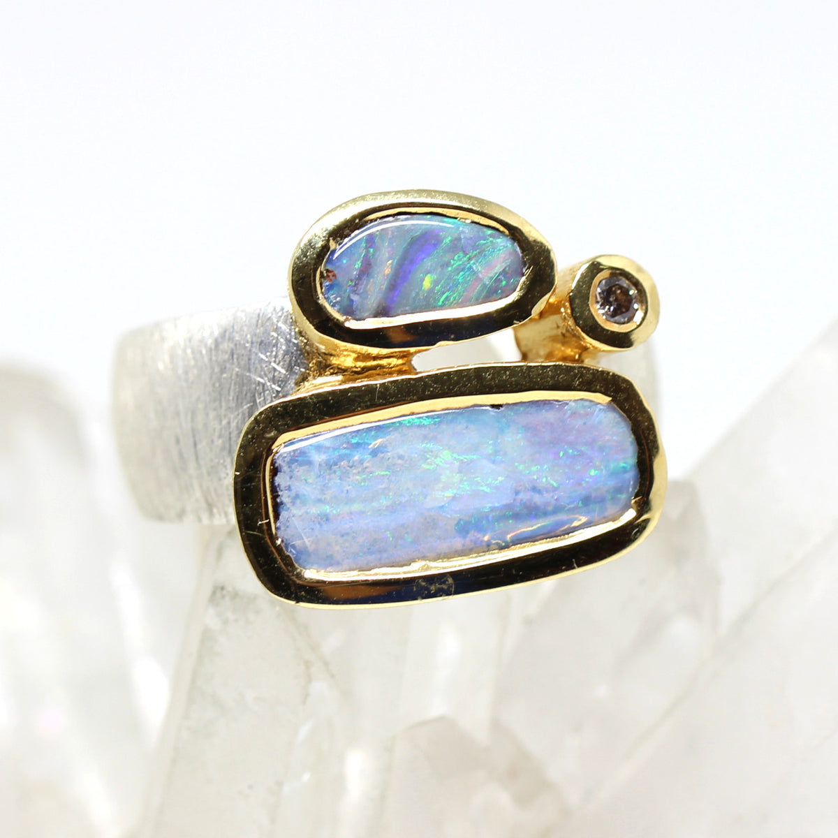 Silberring mit Opal und Diamant