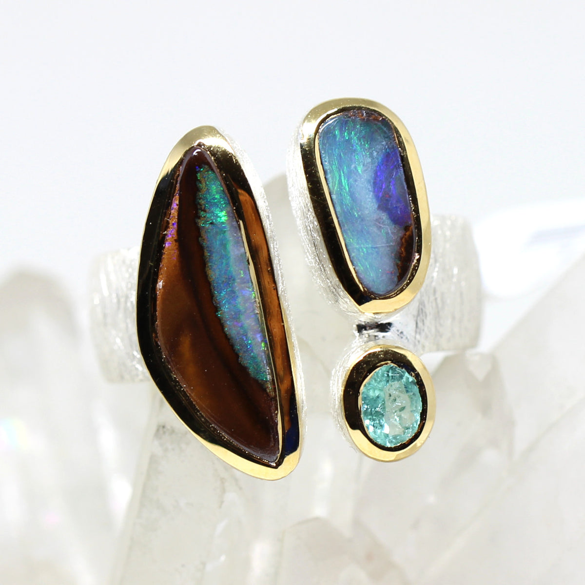 Silberring mit Opal und Turmalin