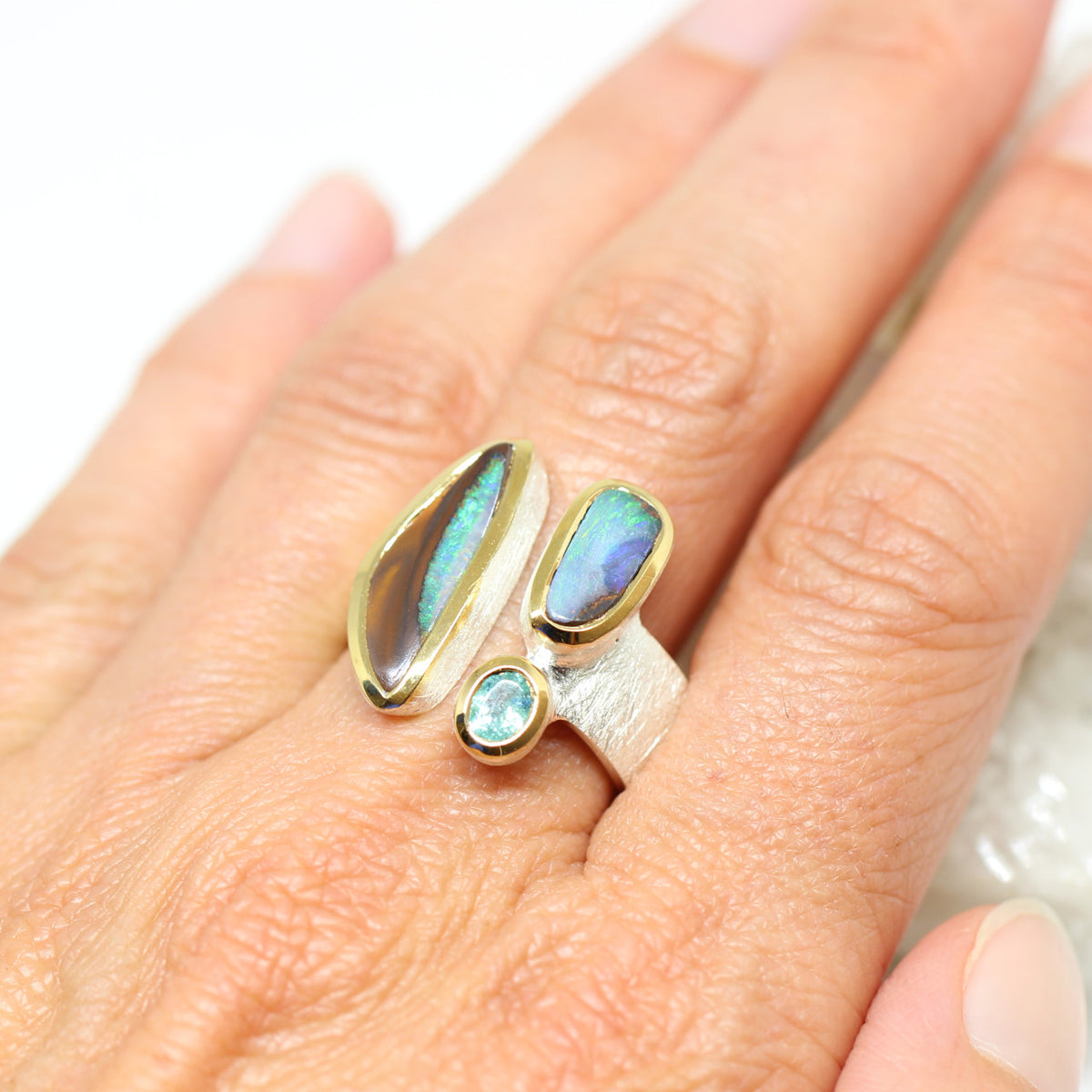 Silberring mit Opal und Turmalin