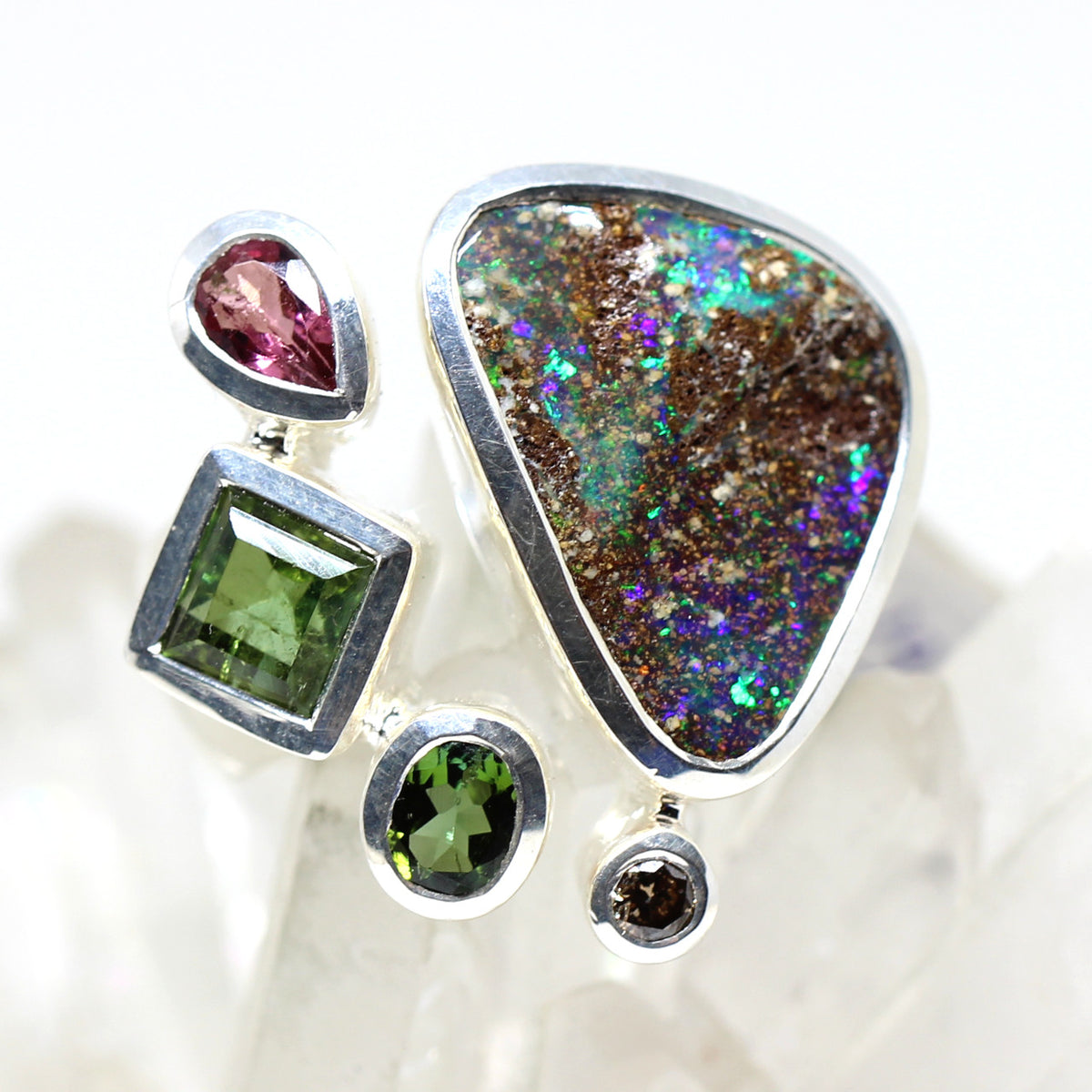 Silberring mit Opal und Turmalinen