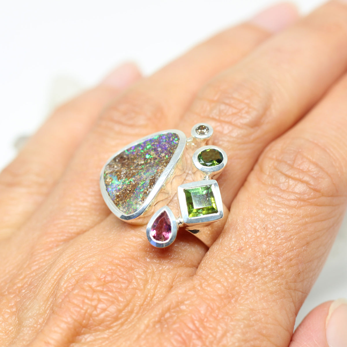 Silberring mit Opal und Turmalinen