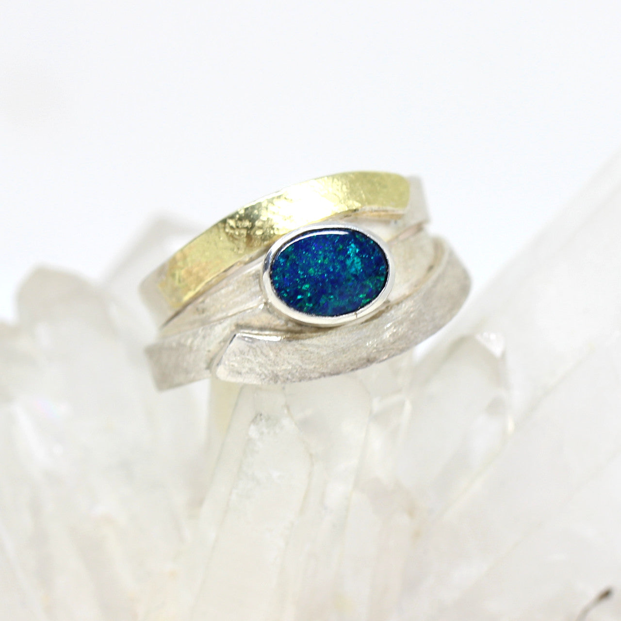 Silberring zweifarbig mit Opal