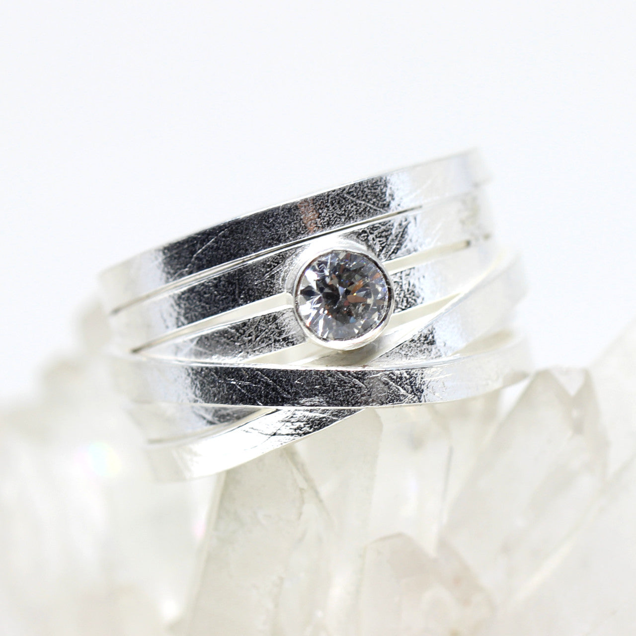 Silberring Wickel und Zirkonia