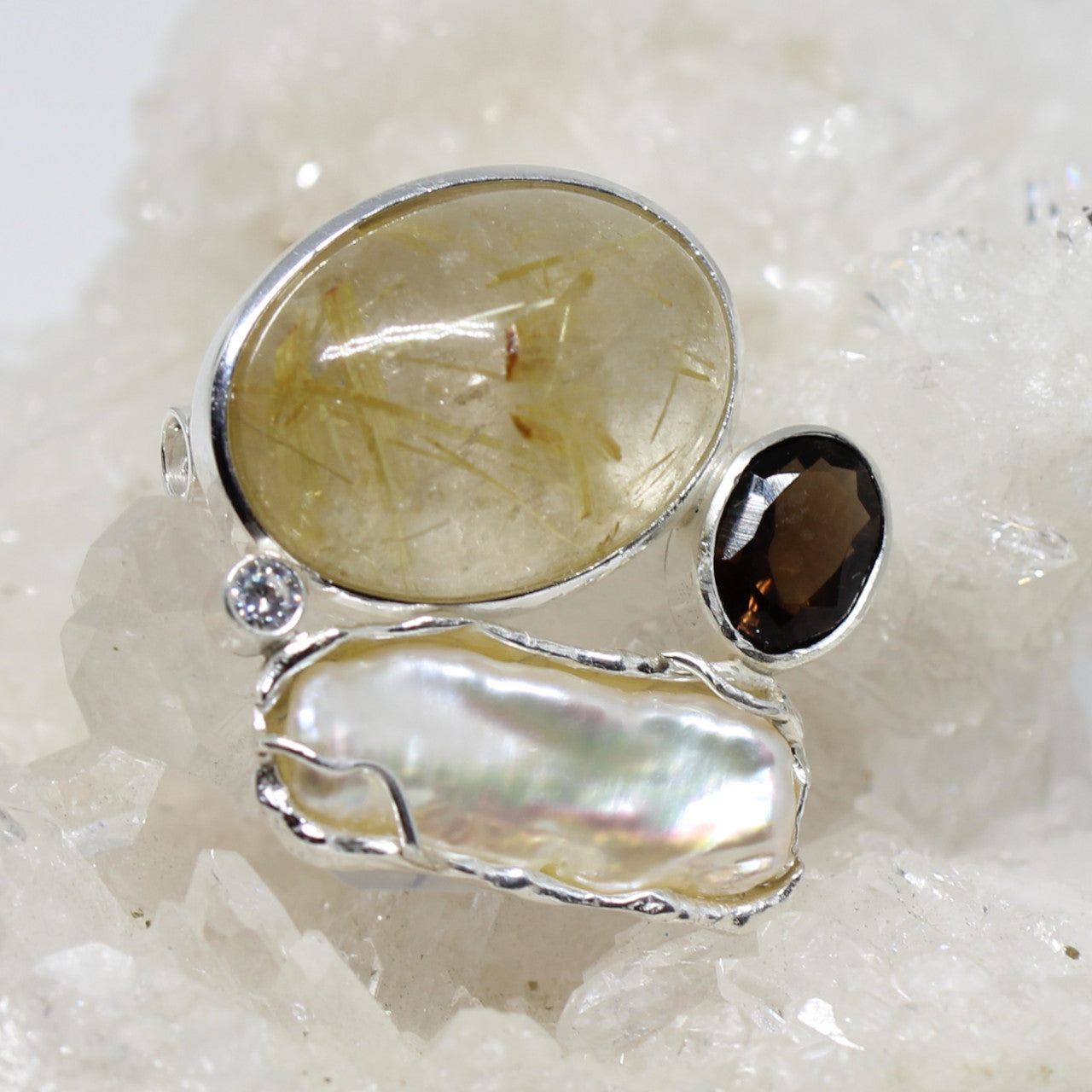 Wechselschließe Rutilquarz und Perle