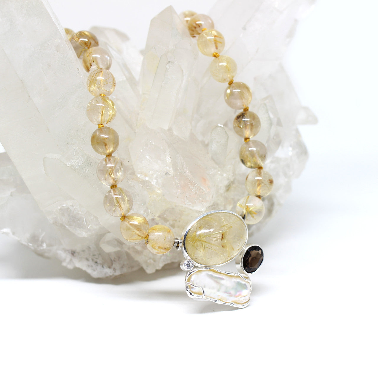 Wechselschließe Rutilquarz und Perle