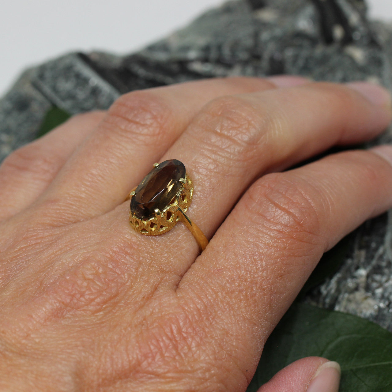 Ring in 585 Gelbgold mit Rauchquarz Größe 56