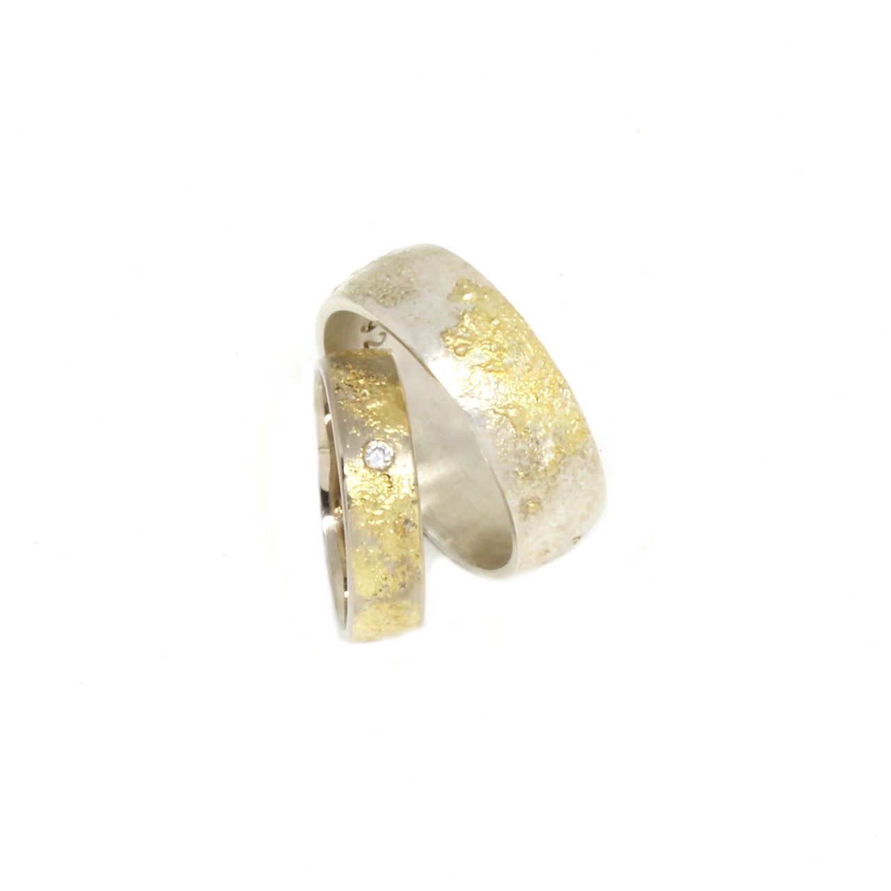 Trauringe Handarbeit Silber mit 750 Gelbgold