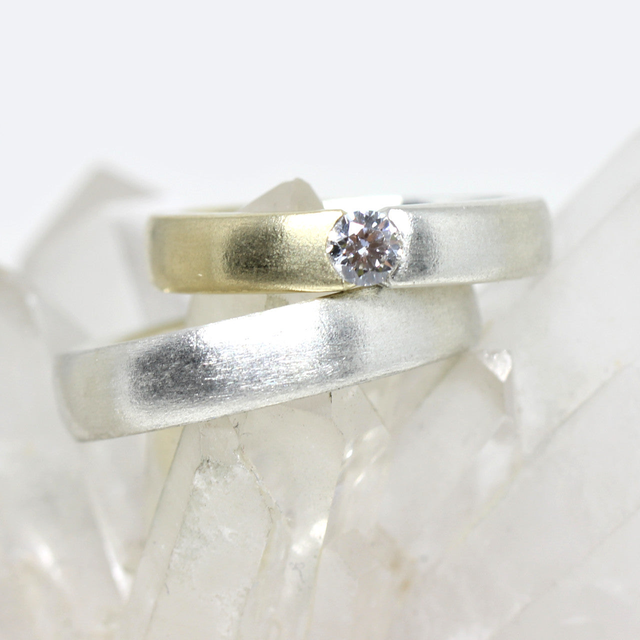 Trauringe Handarbeit in 925 Sterlingsilber mit 333 Gelbgold