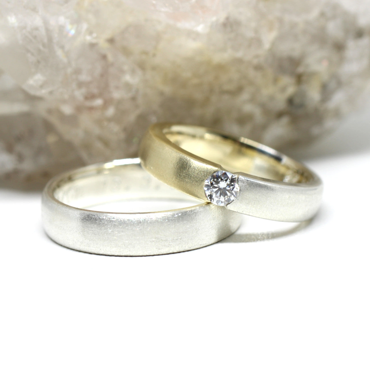 Trauringe Handarbeit in 925 Sterlingsilber mit 333 Gelbgold