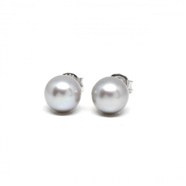 Ohrstecker Silber Perle grau 8 mm rund