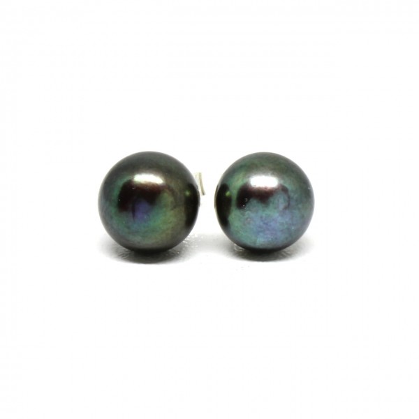 Ohrstecker Silber Perle anthrazit 9 - 10 mm