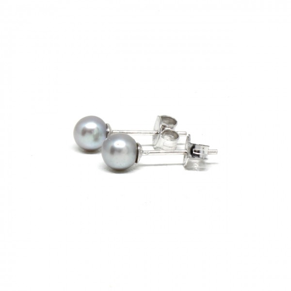 Ohrstecker Silber Perle grau 5 mm rund